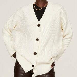 Osman Oversized Asymmetric Patchwork Cable Knit Button Textured Pocket Cardigan